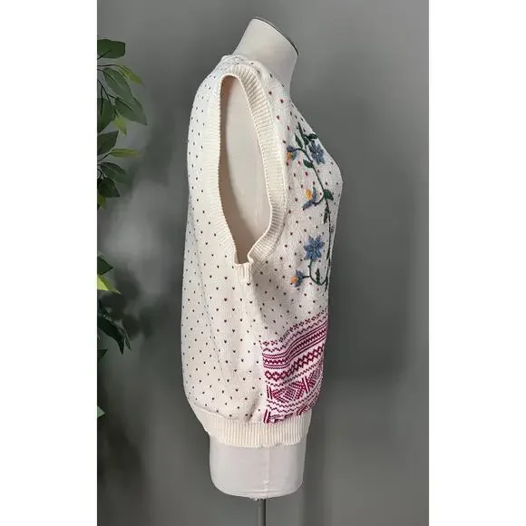 Charter Club Womens VTG Hand Embroidered Floral Fair Isle Sweater Vest Sz M - Picture 7 of 9